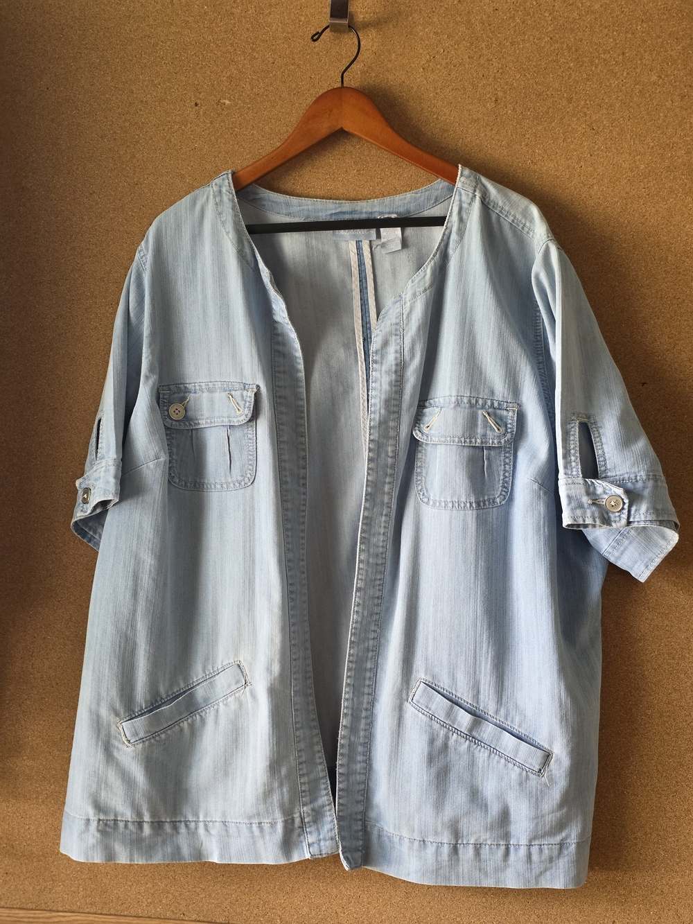 Liz & Me Light Wash Chambray Denim Open Front Utility Shirt Jacket 3X  Shacket